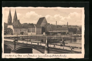 Frankfurt a. O., Brücke mit Strassenbahn und Kirche, Ansichtskarte Bartko-Reher - Bild 1 von 2