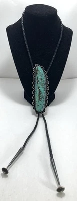 Corbata vintage navajo de plata esterlina grande turquesa bolo nativo americano Foto 1 de 4