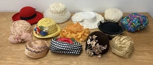 Lot Of 13 Vintage Womens Church Hats Ladies 50s 60s Derby Prop Faux Flowers - Picture 1 of 21