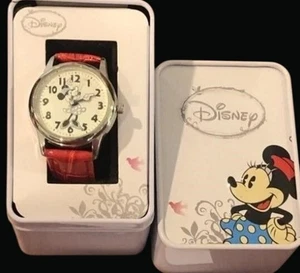 Disney Minnie Mouse Damenuhr rot Leder in Sammlerdose *C05b - Bild 1 von 2