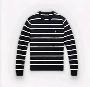Polo Ralph Lauren uomo maglione a righe maglia in cotone blu navy nuovo con etichetta - Foto 1 di 5