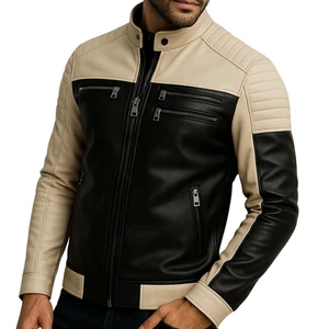 Mens Cafe Racer Biker Real Leather Lambskin Jacket TwoTone Vintage Inspired Coat - Picture 1 of 5
