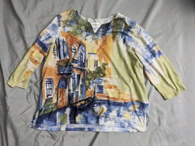 Top túnica Alfred Dunner para mujer talla XL acuarela tejido manga 3/4 cuentas cuello Foto 1 de 4