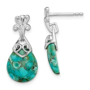 Sterling Silver Rhodium-plated Reconstituted Turquoise Drop & Dangle Earrings - Picture 1 of 4