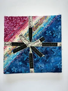 Island Batik Fabric - SEA COOKIES Blue Pink - (42) 10" Batik Fabric Squares - Picture 1 of 1