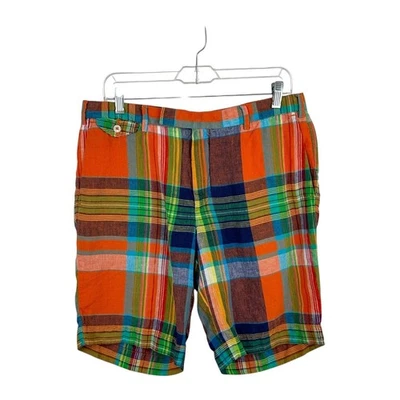 Pantalones Cortos Polo Ralph Lauren Para Hombre Madras Lino a Cuadros 33 Naranja Calce Clásico Foto 1 de 4