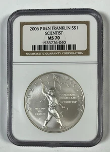 2006 P Ben Franklin Scientist Commemorative Silver Dollar NGC MS70 #2 - Picture 1 of 2