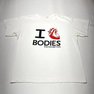Vintage I Love Bodies T-Shirt Herren Large weiß Kunst Ausstellung Museum Herz Y2K - Bild 1 von 23