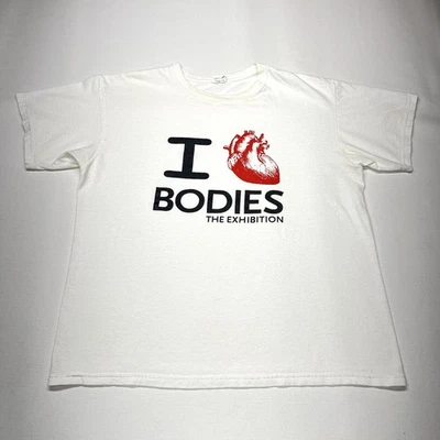 Camiseta De Colección I Love Bodies Para Hombres Grande Blanca Exposición de Arte Museo Corazón Y2K Foto 1 de 4