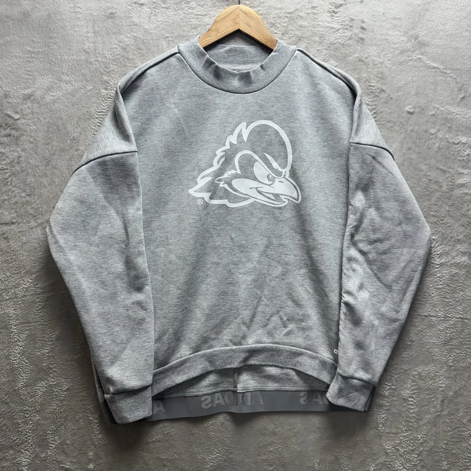 Adidas Delaware Blue Hens Versa Crewneck Sweatshirt Grey Womens Large NEW $80 - Image 1 of 4