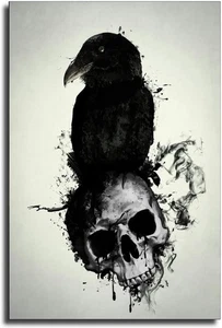 Skull and Raven Tattoo Meaning Poster Canvas Wall Art 16x24 inch - Picture 1 of 3