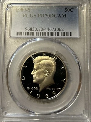 1989 S Kennedy Half Dollar Clad PR70DCAM  PCGS - Image 1 of 2