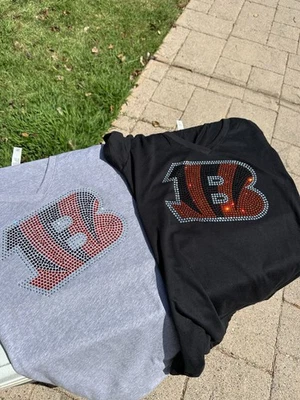 Cincinnati Bengals Rhinestone V-Neck T-Shirts In Multiple Sizes & Colors - Image 1 of 4