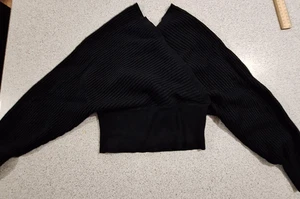 Dream House chunky knit cross over jumper women's size XS/S cropped length Black - Picture 1 of 11