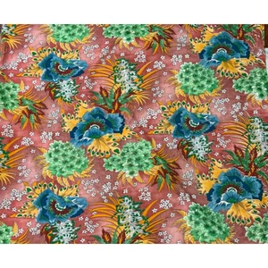 Tela tejida de poliéster azul naranja floral tropical audaz de colección años 70 3 yardas - Imagen 1 de 5