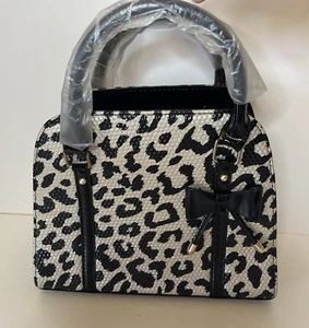 Leopard Handbag Top Handle Bag Zipper Closer & Inner Pockets with Bow Rockabilly - Picture 1 of 13
