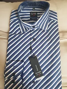 New Olymp Level Five Blue Stripe Body Fit Small Long Sleeve Mens Cotton£55 Shirt - Picture 1 of 5