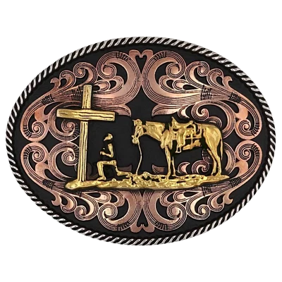 Montana Silversmiths Tri-Tone Christian Cowboy Attitude Buckle A1005 - Image 1 of 2