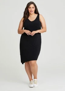 TS TAKING SHAPE Sleeveless Luna Angled Hem Slip Black Dress Petite Sz XXS - Picture 1 of 4