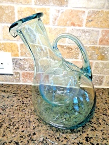 Vintage Wine or Sake Hand Blown Blue Glass Tilted Decanter with Ice Chamber - Picture 1 of 12