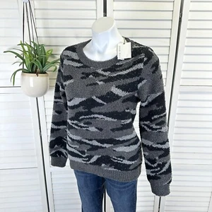 New Barefoot Dreams S Cozychic Seaside Crew Neck Pullover Sweater Carbon Camo - Picture 1 of 10