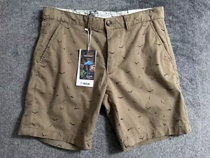 Denim Flower Shorts Mens 30 Chino Khaki Cotton Power Stretch Birds 7" Inseam - Picture 1 of 19