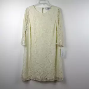 Caroline Rose Lace Dress Women's Size S Ivory 3/4 Sleeve Shift Lined - Picture 1 of 9