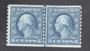 SELLOS DE EE. UU. #496 --- PAR DE LÍNEAS DE BOBINA DE FRANCO LAVADO 5c -- 1916 -- sin usar - Imagen 1 de 2