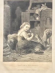Antique 1868 ENGRAVING “DON’T BE A PIG, PUSSY” Peterson’s Print Americana PLM - Picture 1 of 5