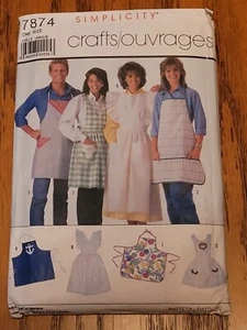 Delantal vintage años 80 Simplicity 7874 patrón de costura 4 estilos nuevo doblado de fábrica  - Imagen 1 de 3