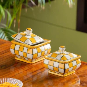 Handpainted Ceramic Serving Handis with Lids (Set of 2, Non-Airtight) - Picture 1 of 5