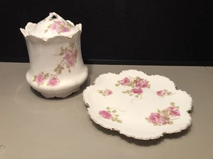 ROSENTHAL MONBIJOU ROSE Miramare CHINA 9” Plate & Large Cookie Sweet Jar W Lid - Picture 1 of 7