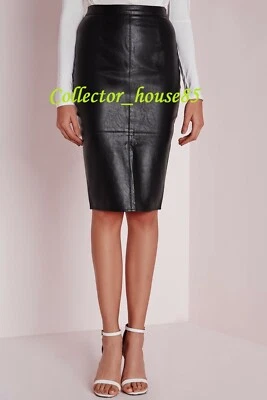 New Women Skirt 100% Genuine Black Lambskin Leather Office Party Casual Wear 61 - Image 1 of 4
