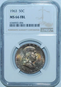 1963 NGC MS66FBL Full Bell Lines Franklin Half Dollar Great Color - Picture 1 of 2