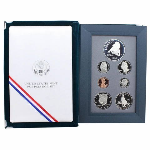 1995 S Prestige Proof Set Civil War 90% Silver Dollar 7 US Mint Coins Cover