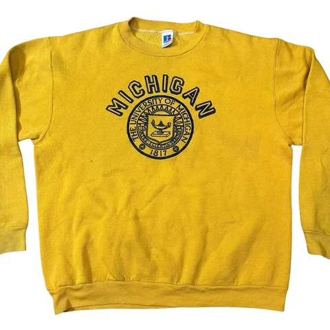 VTG Michigan Wolverines UofM Maize Blue Retro Crewneck Sweatshirt - Size Large Cover