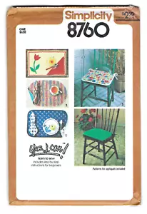 Simplicity 8760 Kitchen CHAIR PADS Napkins Place Mats 1978 Sewing Pattern UNCUT - Picture 1 of 2