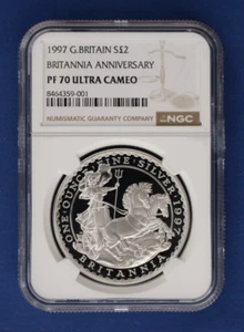 1997 Royal Mint 1oz Silver Proof Britannia £2 coin NGC Graded PF70 Ultra Cameo - Picture 1 of 2