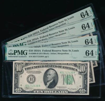 AC $10 1934A Saint Louis PMG 64 EPQ Fr 2006-H (price for one) - Image 1 of 2