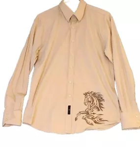 BC Collection Mens XL Shirt Tan Y2K Embroidered Horse Western Long Sleeves EUC - Picture 1 of 9