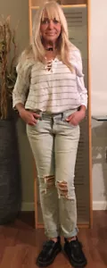Camicia Rails blu bianca a righe manica lunga pizzo collo rayon blusa lino taglia XS - Foto 1 di 7