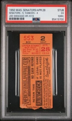 1950 JOE DIMAGGIO HOMERUN/HR #319 YANKEES SENATORS BASEBALL TICKET STUB PSA 5 - Image 1 of 2