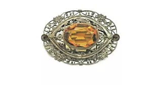 Antike edwardianische Brosche mit Zargenfassung Braunglas hinten offen - Bild 1 von 5