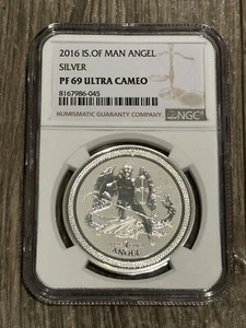 2016 PF69 Ultra Cameo Isle Of Man- Angel 1oz .999 Silver NGC - Picture 1 of 2