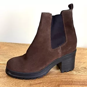 La Canadienne Womens Chelsea Block Heel Boots Dark Brown Suede Leather Size 7.5 - Picture 1 of 11