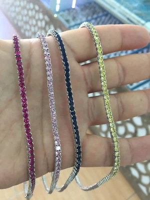 5Ct Round Lab Created Sapphire 16 to 20" Luxury Tennis Necklace 925 Silver 1 Pcs - Image 1 of 4