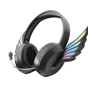 Auriculares inalámbricos láser alas de ángel para niños micrófono negro luces LED Bluetooth - Imagen 1 de 11