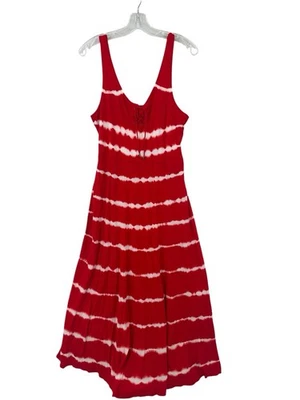 Chaps Maxi Dress Womens Sz L Boho Hippie Tie Dye Flowy Festival Lace Up Beach - Image 1 of 4