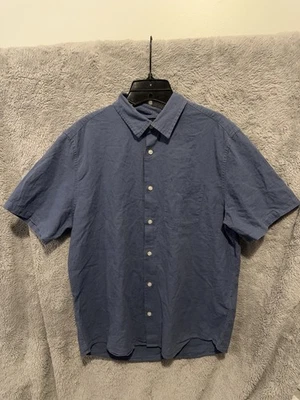 Camisa GAP Para Hombre Azul Mediana Manga Corta Lino Algodón Abotonada Cuello Liso Foto 1 de 4