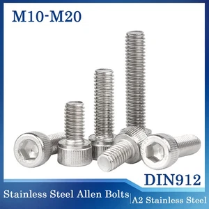 M10 M12 M14-M20 A2 Stainless Steel Allen Bolts Socket Cap Screws Hex Head DIN912 - Picture 1 of 101